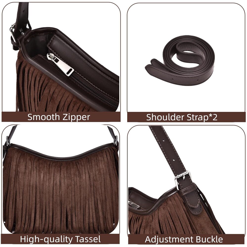 4202 Fringe Shoulder Bag Underarm Suede Western Hobo Purses and Handbags - Picture 6 of 7